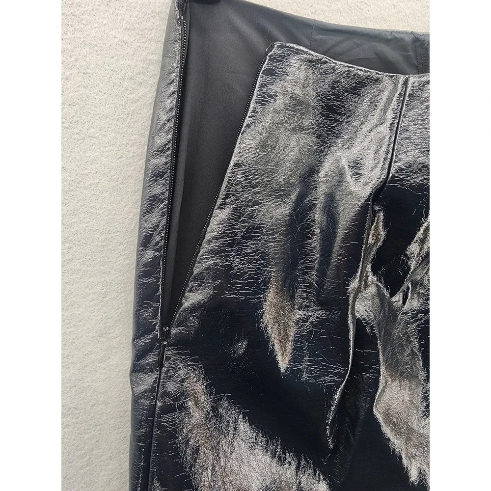 Abercrombie & Fitch Vegan Leather Metallic Crackle Mini Skort Silver Black Med‎